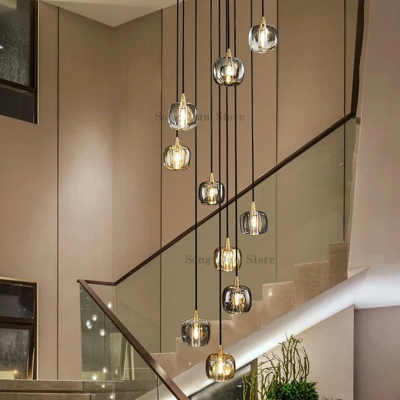 

Duplex Staircase Long Chandelier Creative Bar Modern Simple Villa Pick Empty Livingroom Crystal Chandelier Diningroom Chandelier