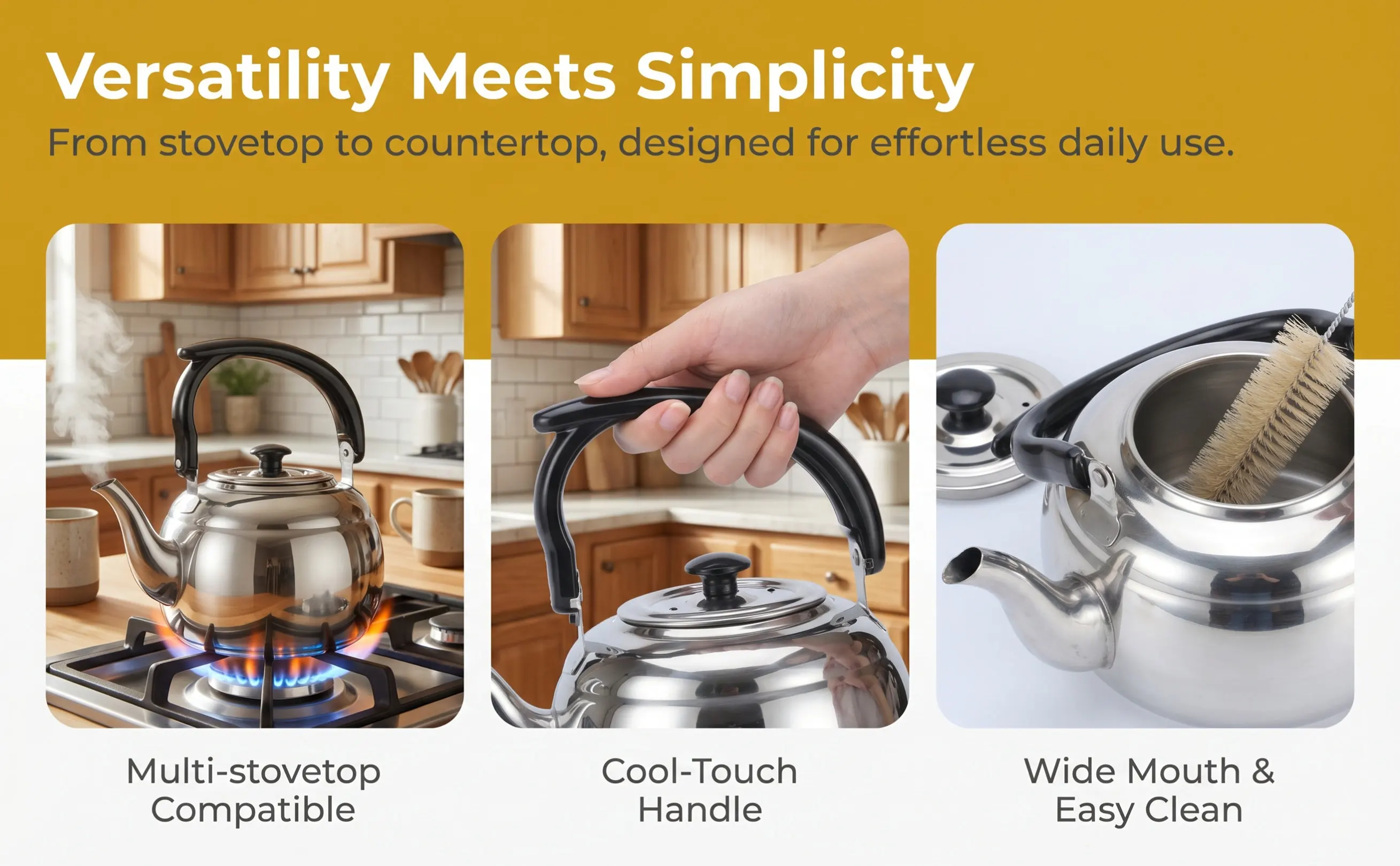 Stainless Steel Teapot Multifunction Household Water Kettle for Home Office Brewing Serving and Gifting
