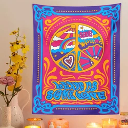 Vintage music poster Tapestry Wall Hanging stylized 60s 70s psychedelic background peace symbol eye floral Home Decor Wall Decor