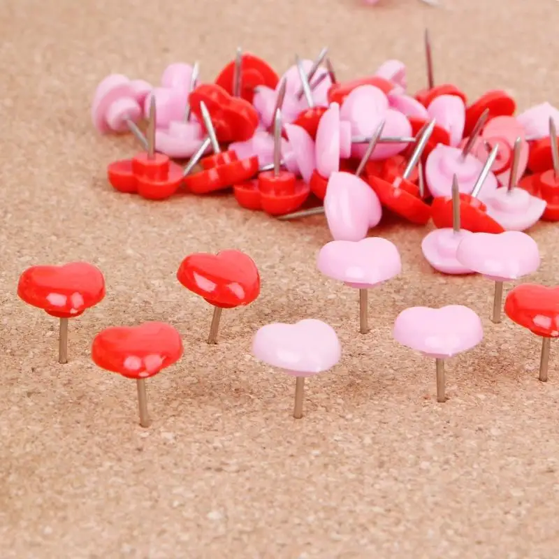 H9EC 50 Pcs Heart Plastic Quality Colored Push Pins Thumbtacks Office School