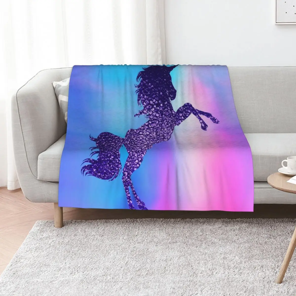 

Sparkly Purple Unicorn Throw Blanket Retros Summer Beddings Nap Flannel Fabric Blankets
