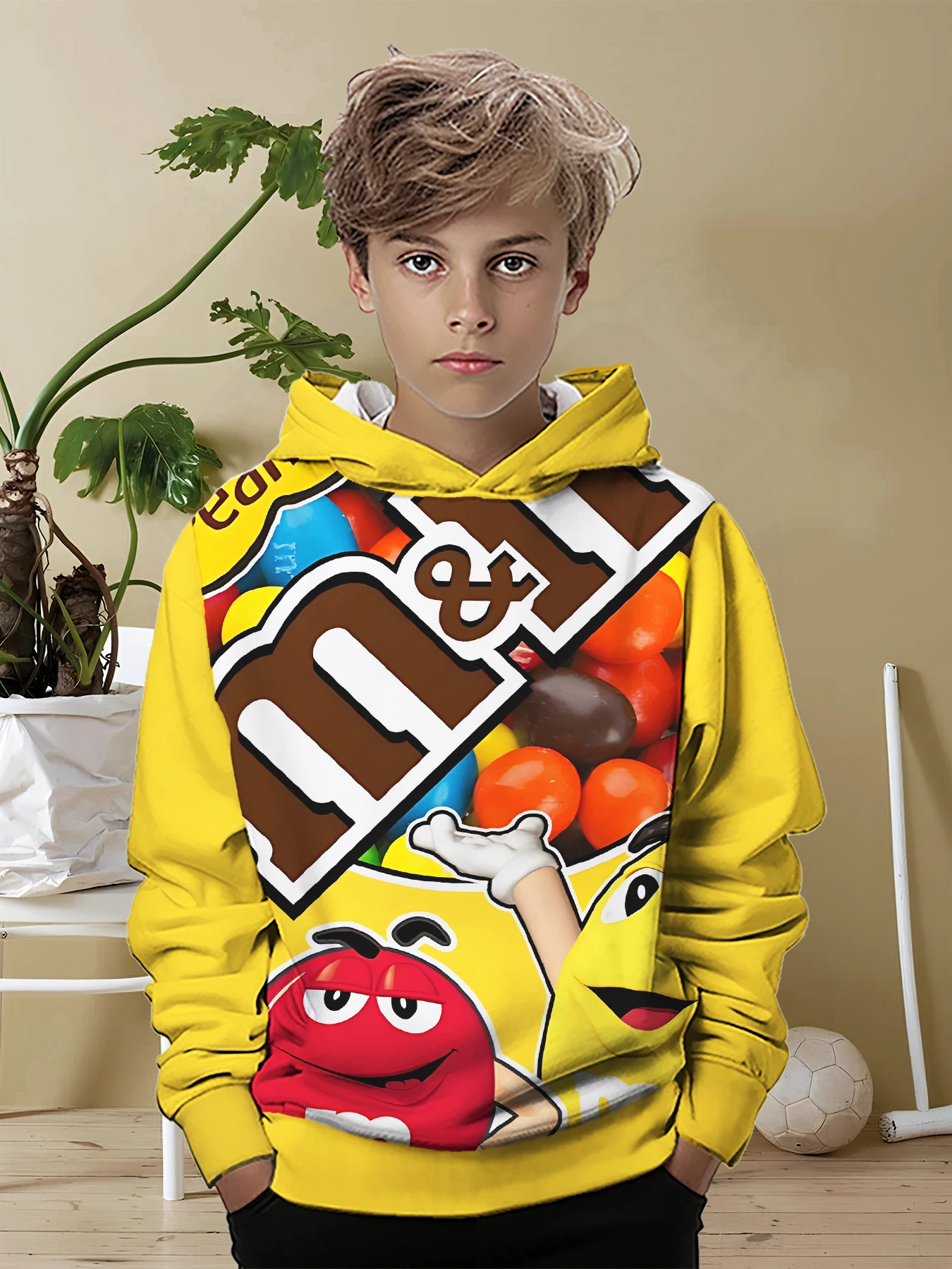 الكرتون الشوكولاته M-M&M's شعار ثلاثية الأبعاد طباعة جميع المواسم الأطفال بلوزة غير رسمية كول البلوز القمم للجنسين الملابس صبي فتاة هوديي