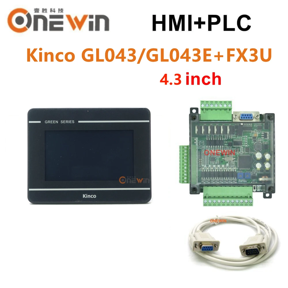 Kinco GL043 GL043E HMI Touch Screen Kit 4.3 inch panel and FX3U 14/24/32/48/56 MT/MR PLC with program cable