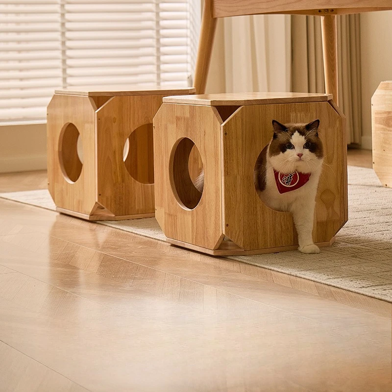 

Special solid wood cat climbing frame waterproof and moisture-proof cat nest integrated peekaboo cat hole nest wooden pet