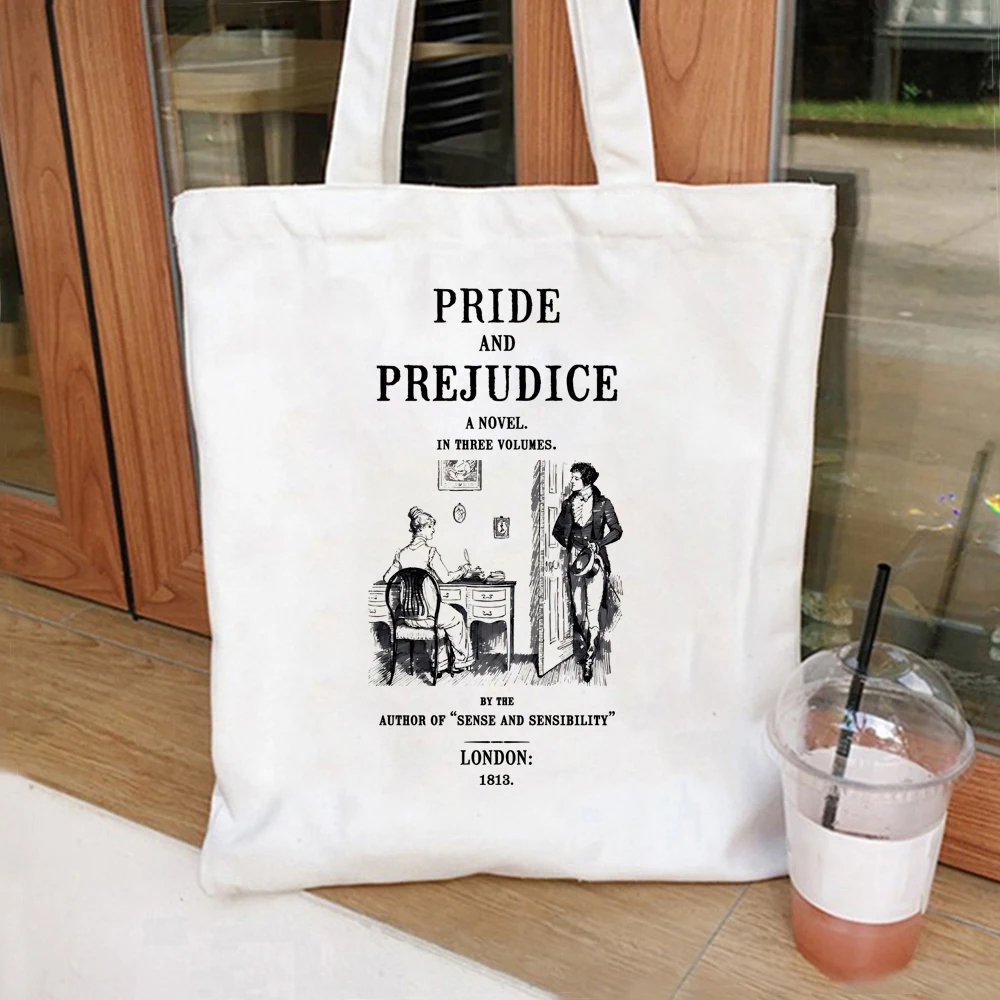 Jane Austen Tote Bags borsa per la spesa Vintage Pride and fortight Pemberley Mr Darcy Bookish Trravel Bag Book Lover Gift