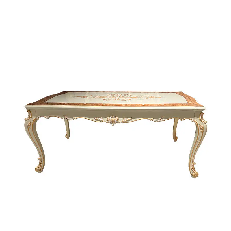 

Европейский обеденный стол и стулья из массива дерева, прямоугольный, в стиле французского дворца, ретро, белый, высококачественный, для роскошного ресторана.