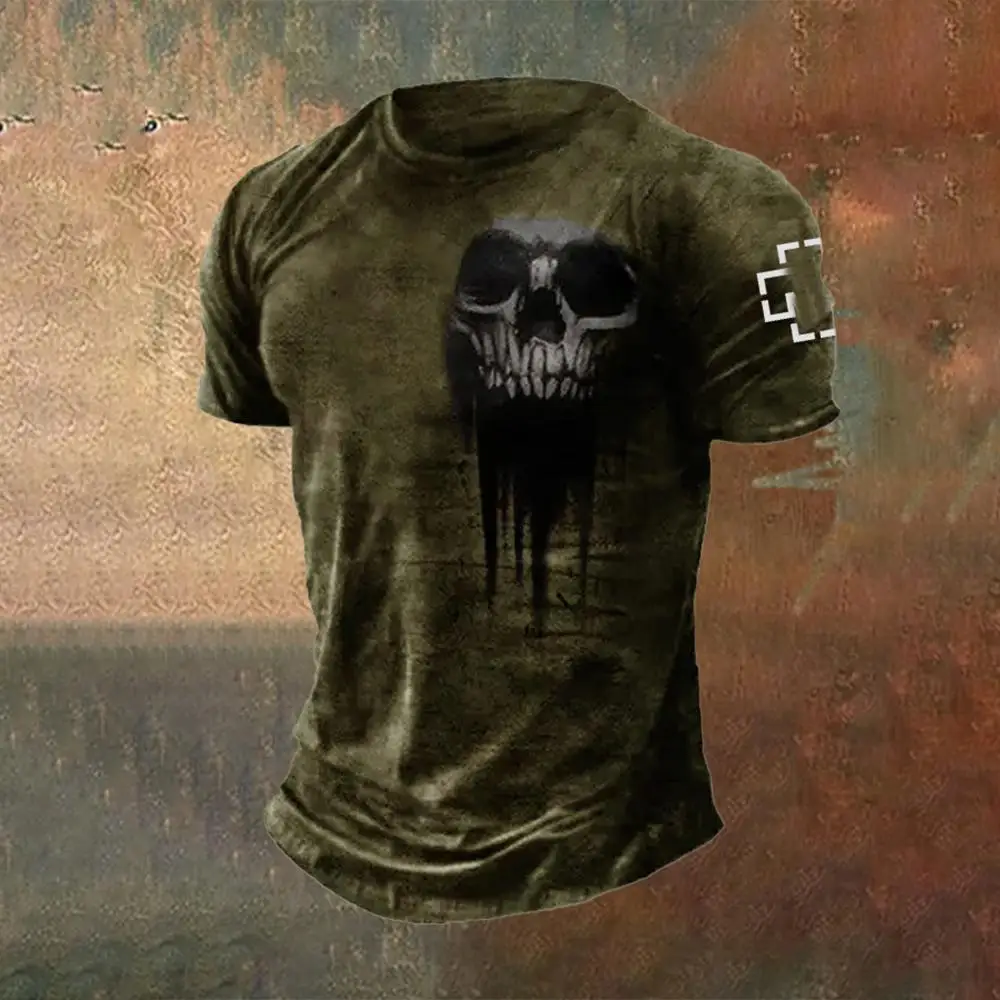 Skull 3D Printed T-Shirt For Mens Street Funny Casual Loose Creative Horror Oversize Short Sleeve Tops Daily Streetwear Clothing