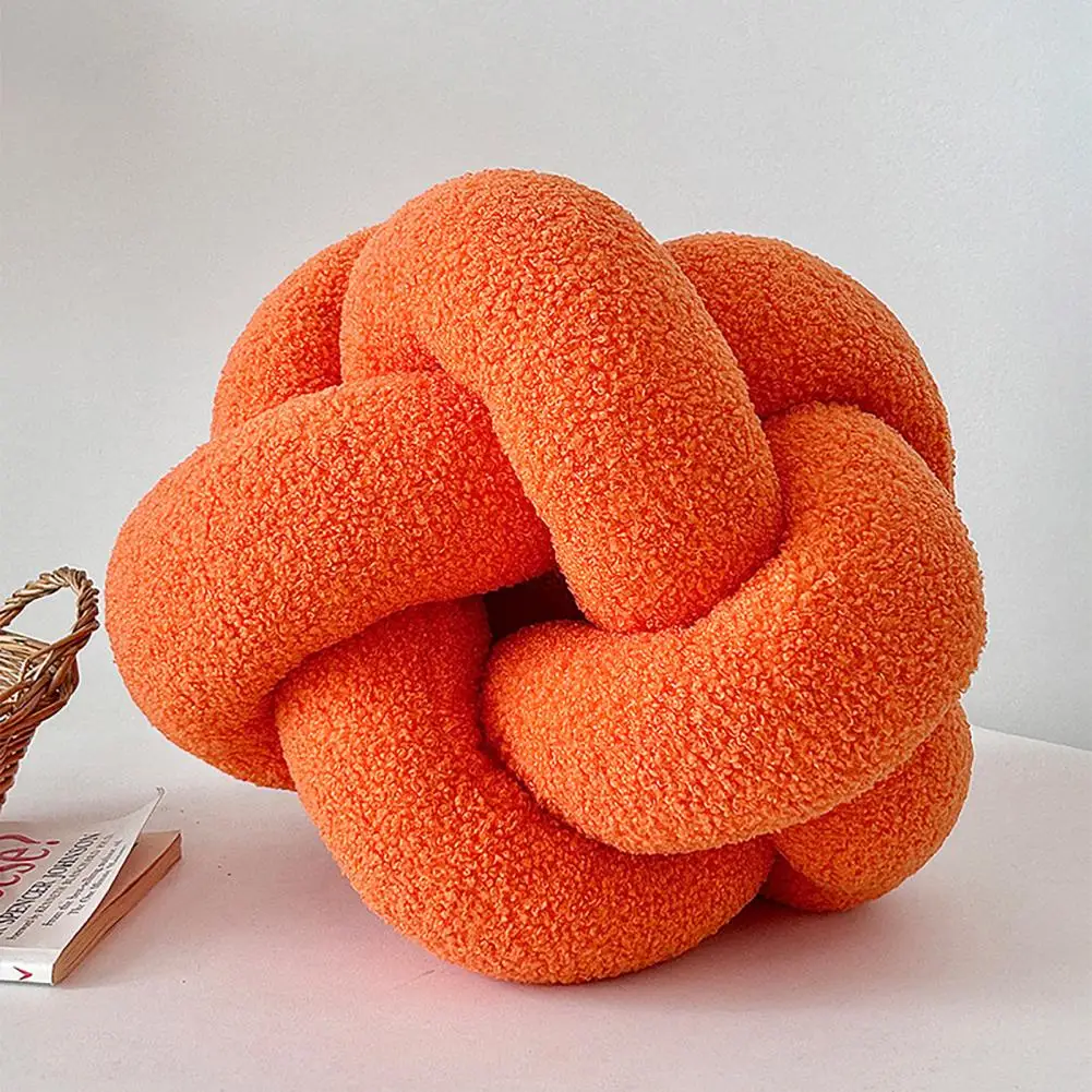 Hand-knitted Decorative Pillow Plush Braided Knot Round Ball Pillow for Sofa Couch Decor Soft Elastic Sleeping Companion