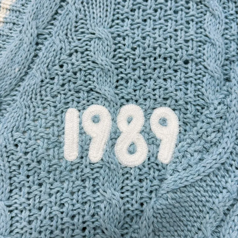 Cardigã de malha de algodão azul feminino, suéter casual, tops soltos, inverno, outono, Y2K, estiramento leve, 1989, 2023