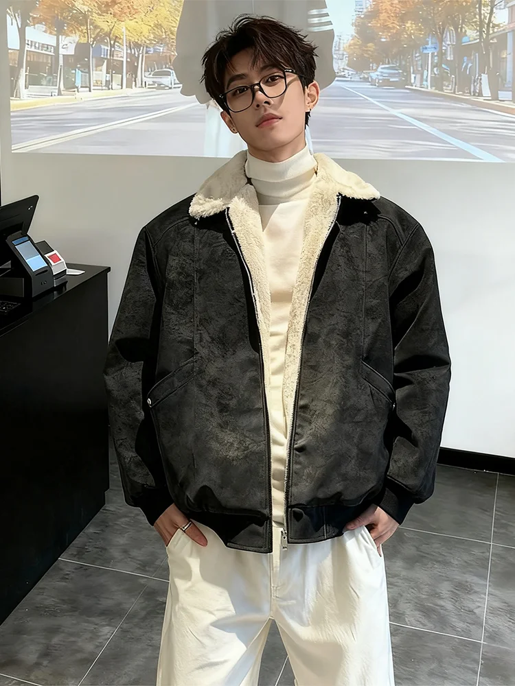 

Мужская куртка Barn Sle Thiened из искусственной кожи ягненка, бархатная хлопковая куртка, зимняя рабочая одежда, пальто, длинное теплое пальто на молнии