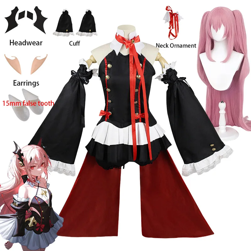 Krul Tepes-Peluca de Cosplay Seraph of The End, disfraz de uniforme Krul Tepes, disfraz de Halloween de Anime de diente falso para mujer