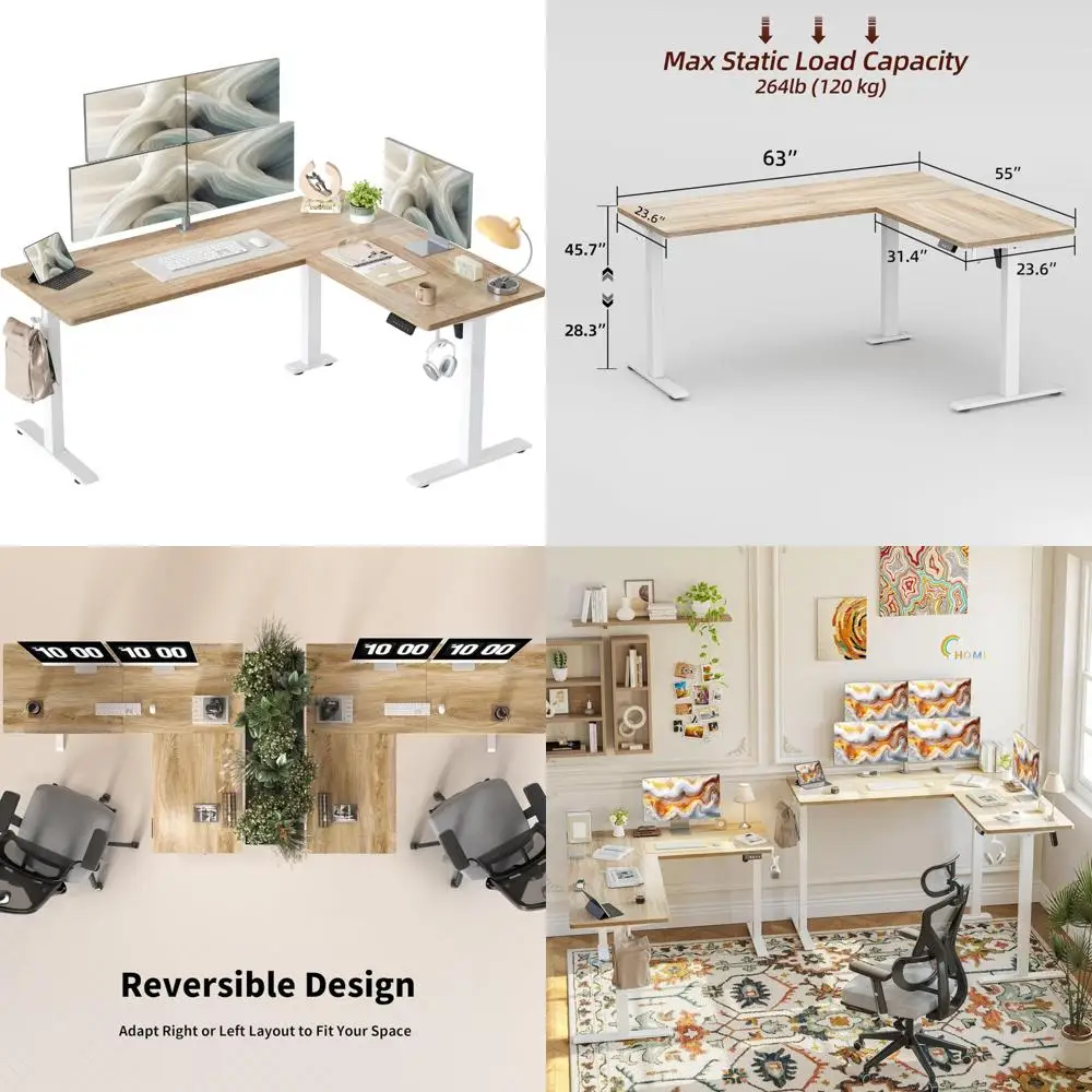 

Adjustable Electric Corner Desk, 63 x 55 L-Shaped Sit-Stand Computer Table with Split