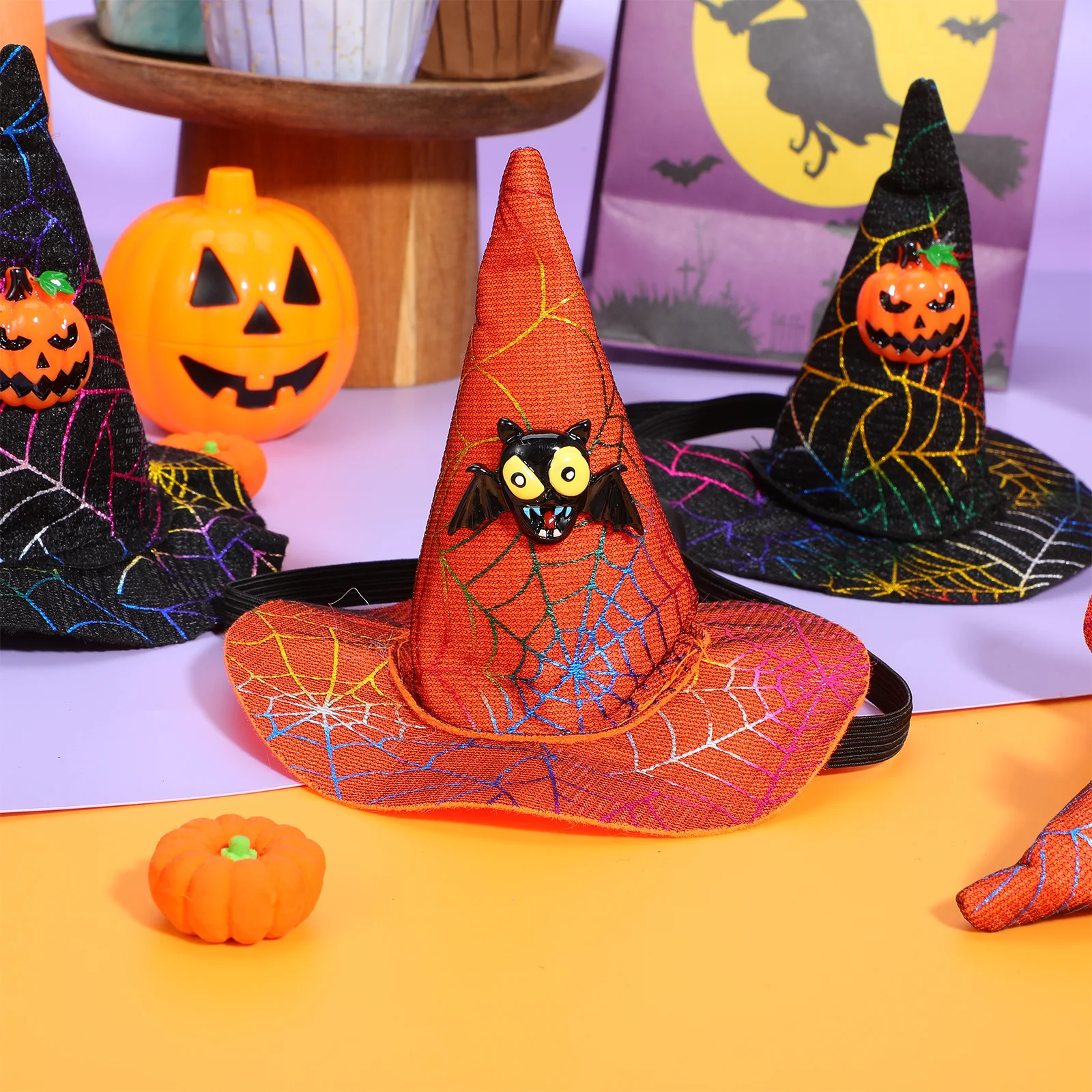 

2pcs Pet Headwear Cute Pumpkin Bat Design Soft Comfortable Halloween Dog Hat For Costume Cosplay Accessory