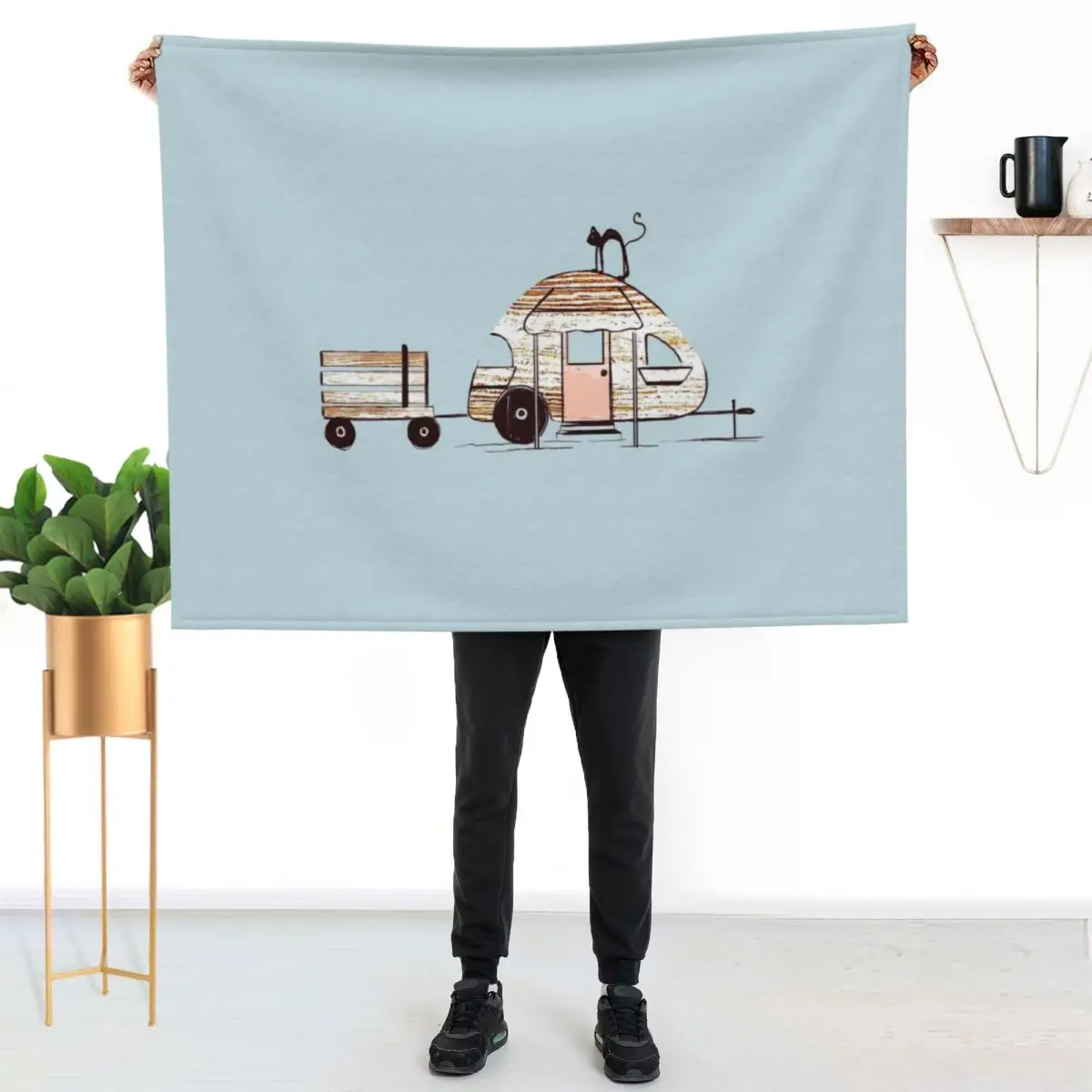 Happy Camper Throw Blanket Travel blankets ands Personalized Gift Furry Hairys Stuffeds Blankets