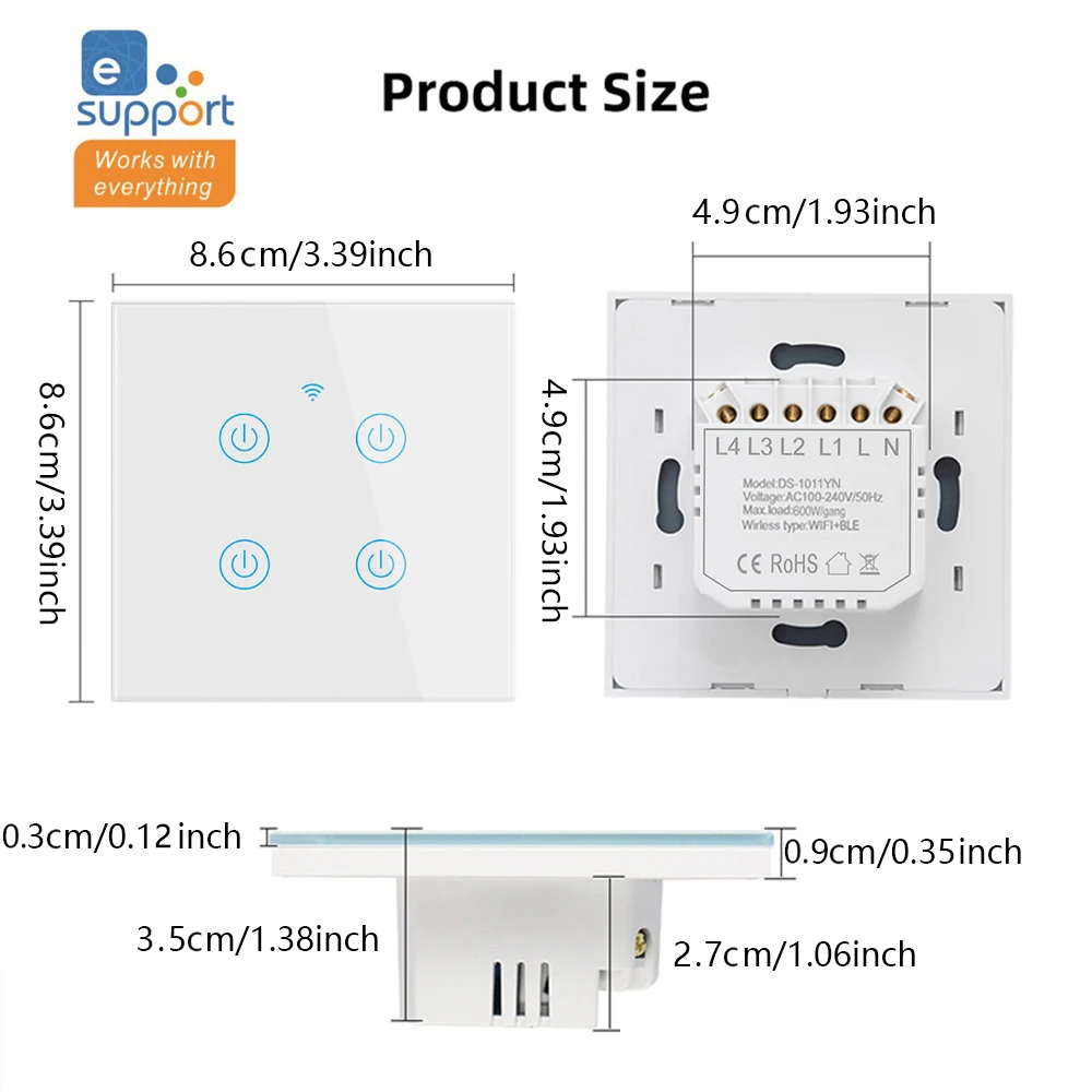 Smart Touch Switch WiFi EWeLink, Tempered Glass Panel, Google Home Alexa Voice Control, Programming & Remote Control, 1/2/3/4 Bu image 5
