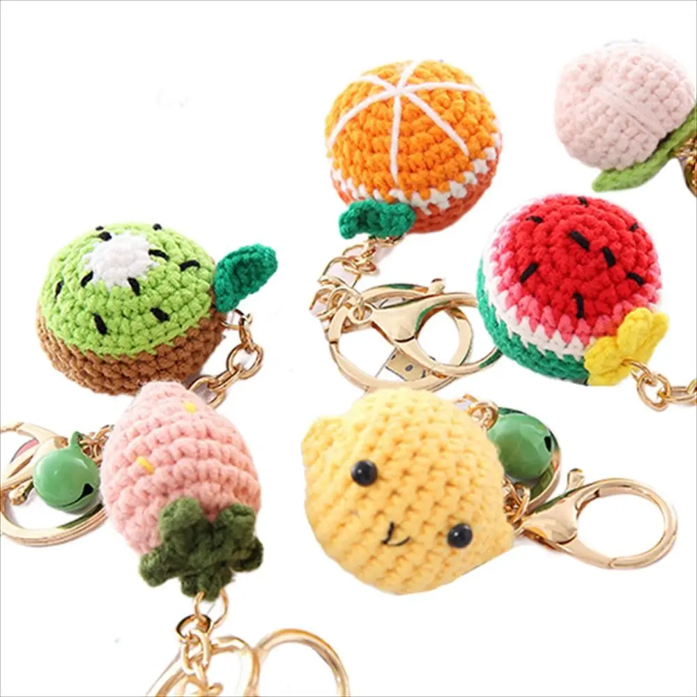 Crocheted Fruit Keychain Creative Watermelon Strawberry Knitting Car Keychain Orange Lemon Donut Knitted Keyring Bag Pendant