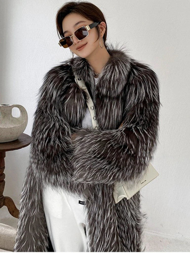 Women Faux Fox Fur Coat Winter Thick Fluffy Long Sleeve Warm Outerwear Luxury Fur Long Jacket Elegant Mujer Bontjas Shaggy Coats