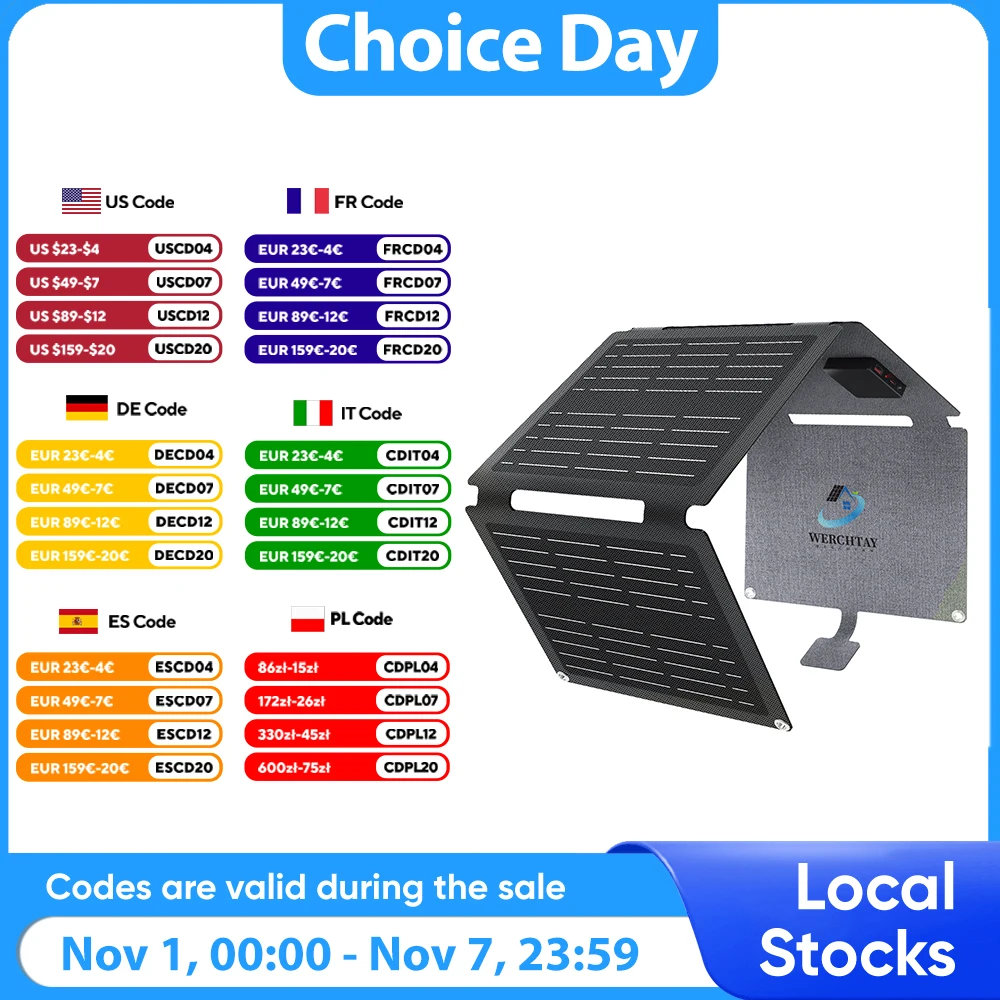 

WERCHTAY 30 Вт складное зарядное устройство для солнечной панели IP65 водонепроницаемое портативное солнечное зарядное устройство 3 выходных порта для кемпинга, пешего туризма, автофургона на открытом воздухе