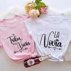 Friends Bachelorette Hen Party Tops Spanish Girls Team Bride Squad Bridesmaid T-Shirt Short Sleeved Tees Bridal Wedding Tshirt