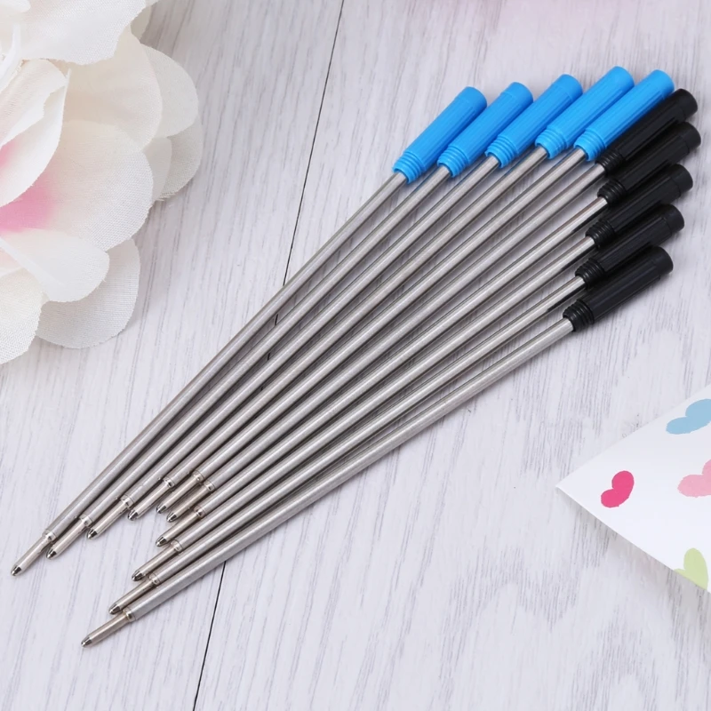 10Pcs Black/Blue Refills 0.5mm Tip Write Smoothly Ballpoint Pen Refills