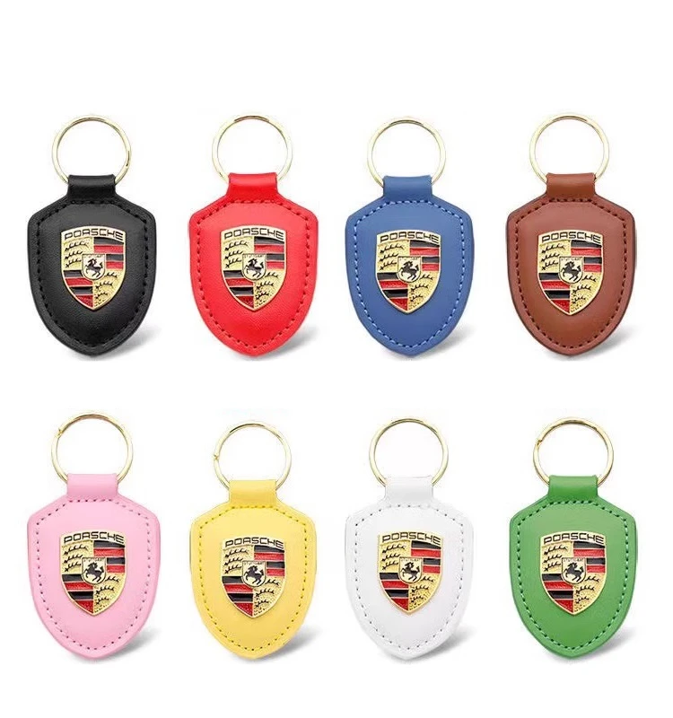 PU Leather Car Lanyard Keychain Men Women Shield modeling Key Ring Jewelry For Porsche Boxster Cayman Cayenne 911 Macan Panamera