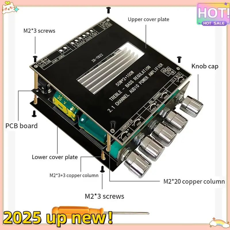 

Плата усилителя мощности PCB ZK-TB22 5,1 Bluetooth 50 Вт канал с сабвуфером 100 Вт для звуковой коробки без корпуса