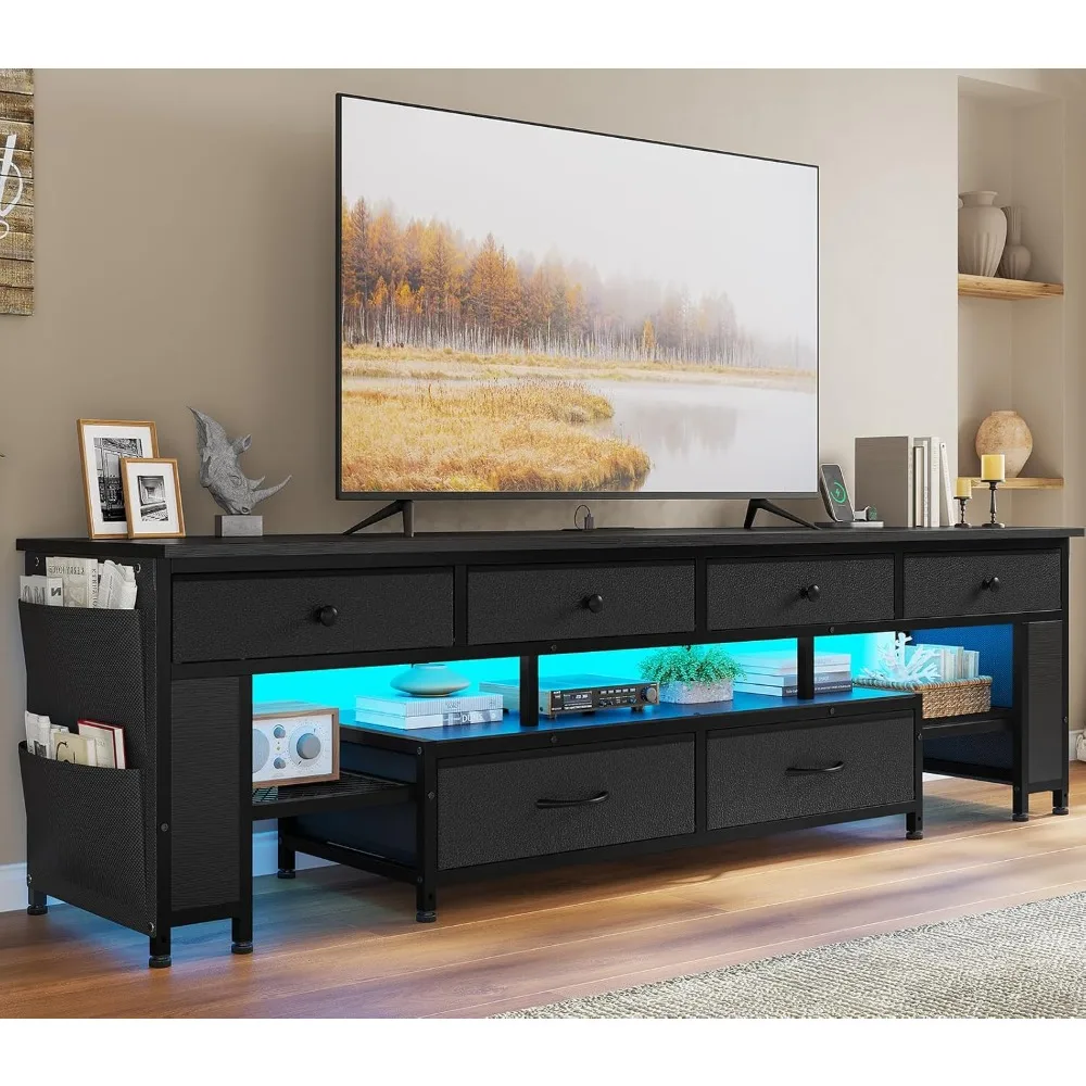 

63" TV Stand for 65/70/75 Inch TV, Entertainment Center with Storage & Power Outlets, 6 Drawers & 4 Bags & Shelves