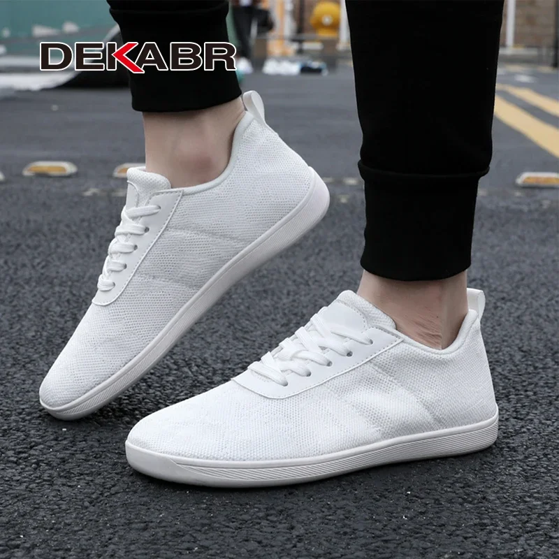 DEKABR Men Wide Barefoot Shoes White Pink Lightweight Breathable Soft Minimalist Casual Men\'s Sneakers Large Size