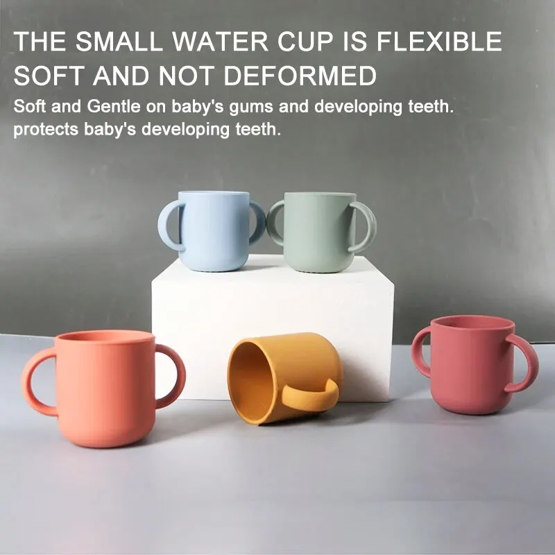 Kids Learn to Drink Cup Cute Portable Comfortable Grip Silicone Two-ear Baby Silicone Cup Kids Accessories