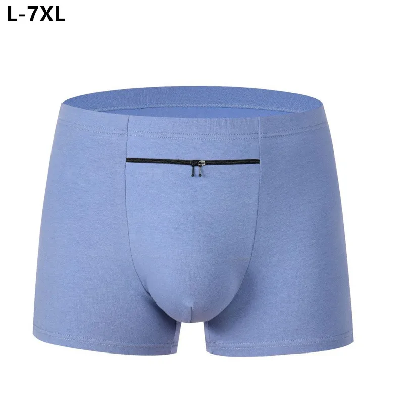 

Men Cotton Boxers Safeguard 4PCS Anti Theft Plus Size 5XL 6XL 7XL Phone Holder Travel Panties With Pocket Zipper Male Underwear