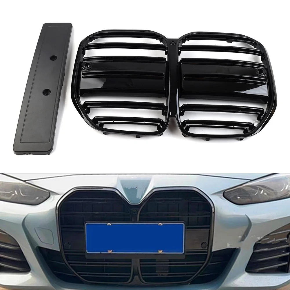 

Double Line Car Front Bumper Center Kidney Grille Grill Gloss Black For BMW 4 Series G22 G23 2 Door 2021 2022 2023