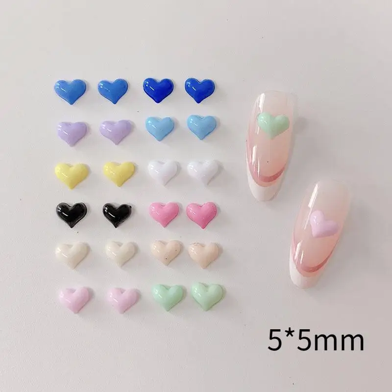 100PCS Minimalist Mini Heart Resin Nail Charms 3D Solid Color Peach Heart Nail Art Decorations for DIY Hairpin Earring Nails
