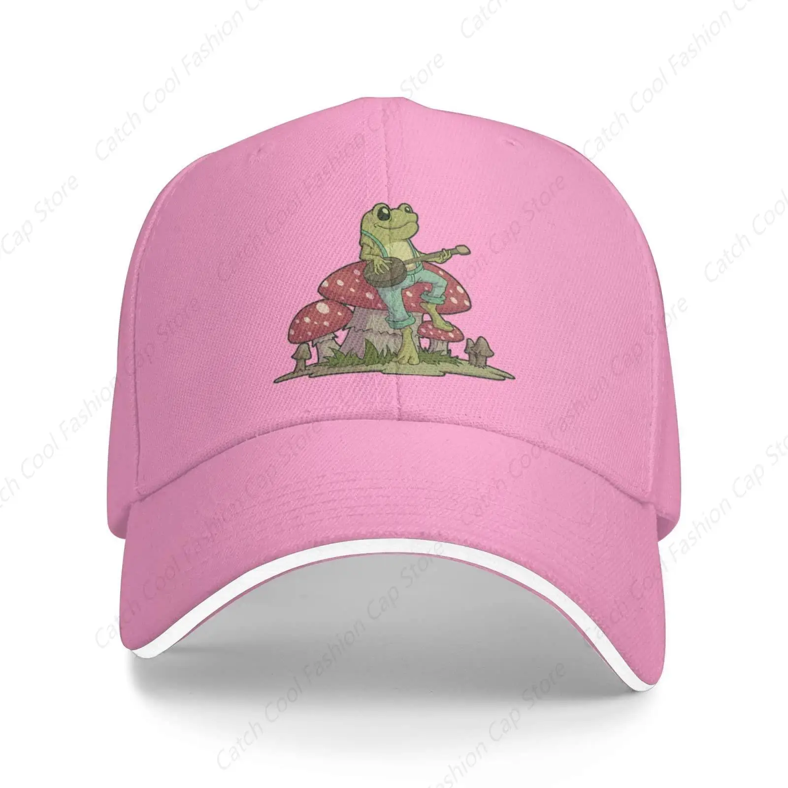 

Frog Playing Banjo on Mushroom Cute Baseball Cap Summer Sun Hat Gift Women Men Trucker Dad Hat Sports Travel Daily Outdoor