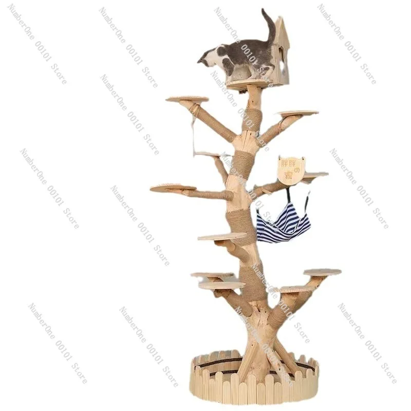 Integrated cat bed cat tree cat scratch post and toy teasing station,multifunctional climbing frame cats indoor entertainment