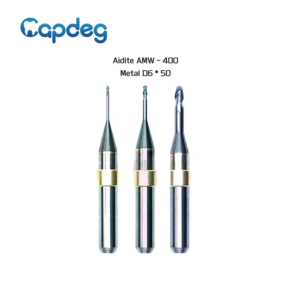 

Фрезы Aidite AMW-400 для металла, совместимые с CAD/CAM, титановые/хромокобальтовые инструменты, хвостовик D6мм, диаметры 3.0/1.5/1.0мм