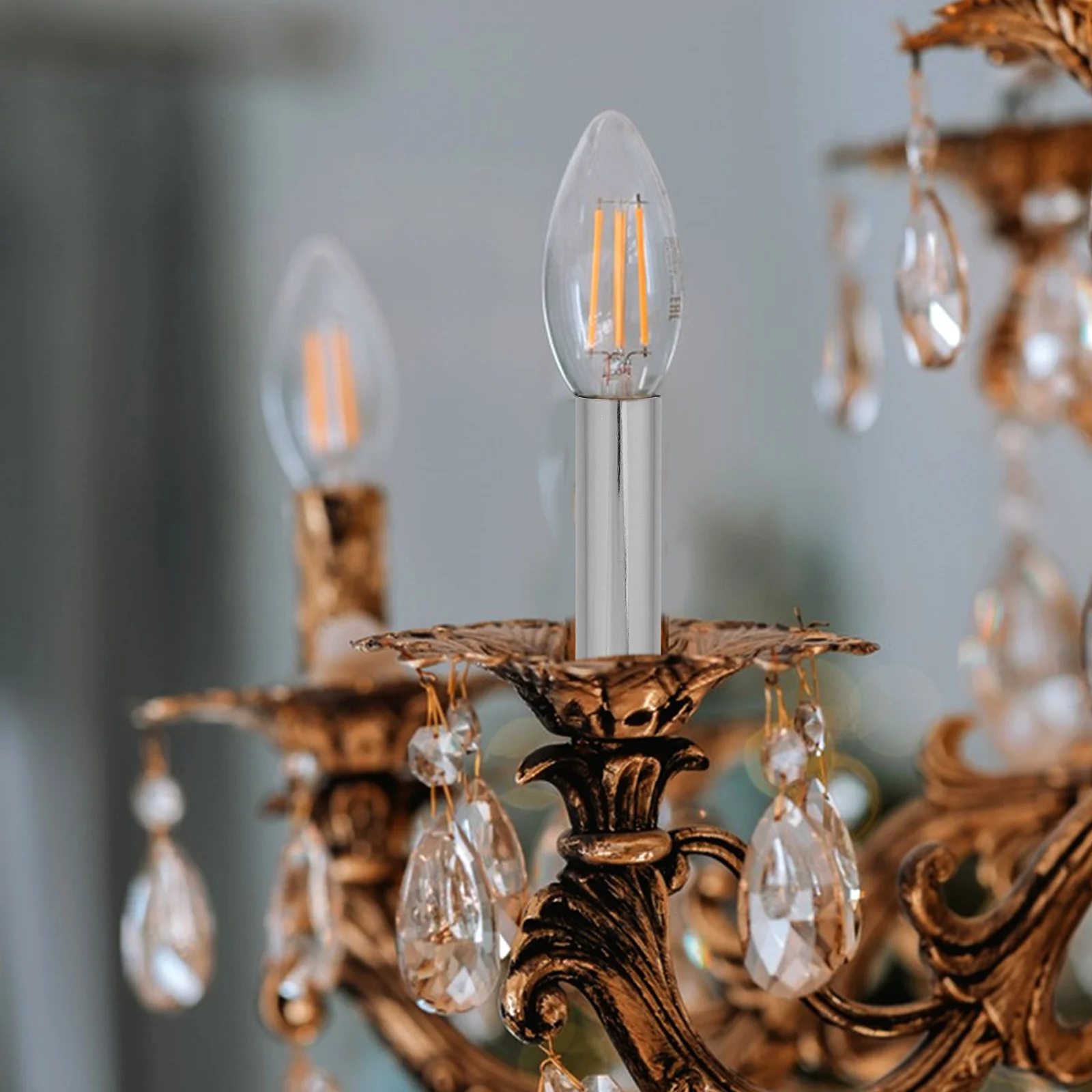 

6pcs Candelabra Base Sleeves Metal E14 Hanging Lamp Sleeve For Ceiling Lamp Socket Covers Lighting Fixture Accessories