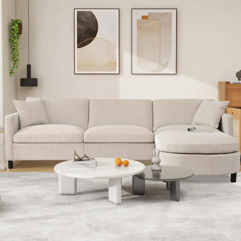 

Convertible L-Shaped Sectional Couch with Movable Ottoman, Reversible Chaise, 2 Pillows, Modern Fabric Modular Sofa