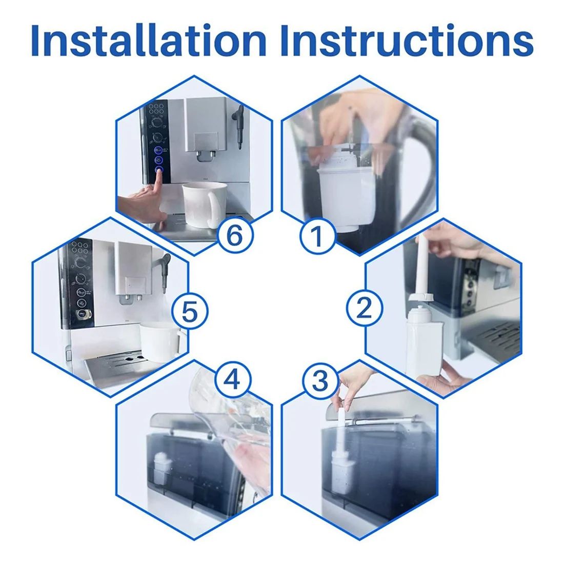 6 قطع فلتر مياه القهوة مناسب لسلسلة EQ، TZ70003، TCZ7003، TCZ7033، لفلتر المياه