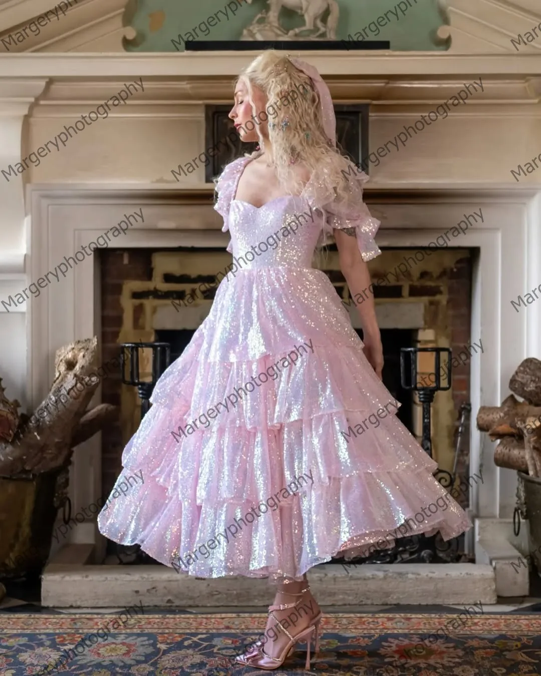 Princesa lantejoulas rendas vestidos de baile glitter babados em camadas rendas inchado pageant vestido de festa mangas puff arco meninas vestidos de brithday