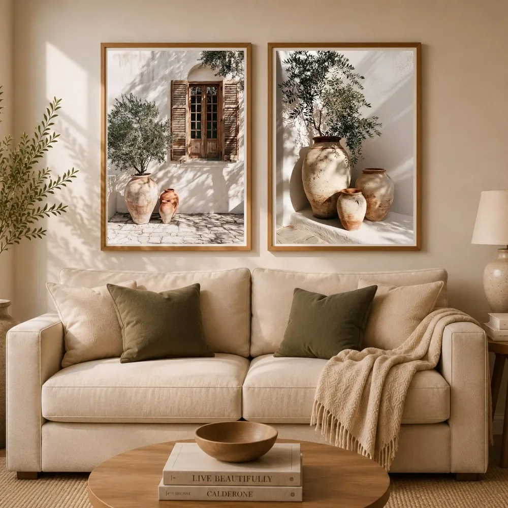 Canvas Painting 2pcs frameless 2pcs Frameless,Mediterranean Olive Tree Wall Art,Still Life Prints,Neutral Coast Decor (digital D