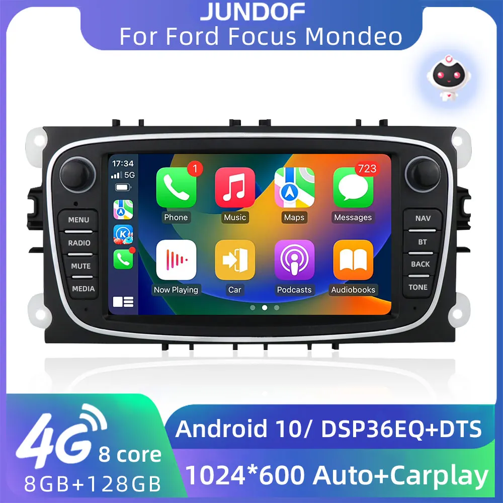 

JUNDOF Android 2 Din Car Radio Multimedia Player 7'' 4G Autoradio GPS Carplay For Ford Focus S-Max Mondeo 9 Galaxy C-Max NO DVD