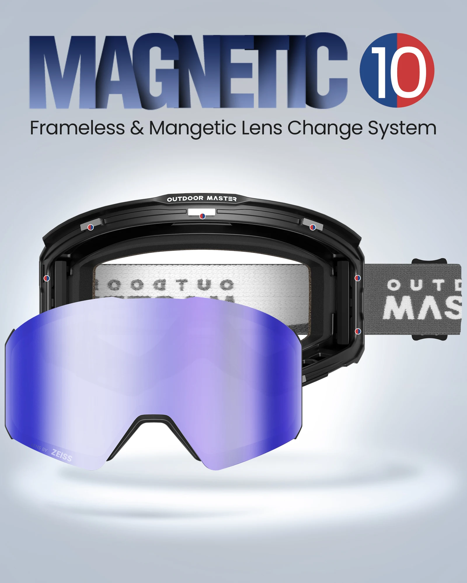 عدسة نظارات التزلج OutdoorMaster Falcon من ZEISS نظارات مضادة للضباب OTG على الجليد مغناطيسية قابلة للتبديل