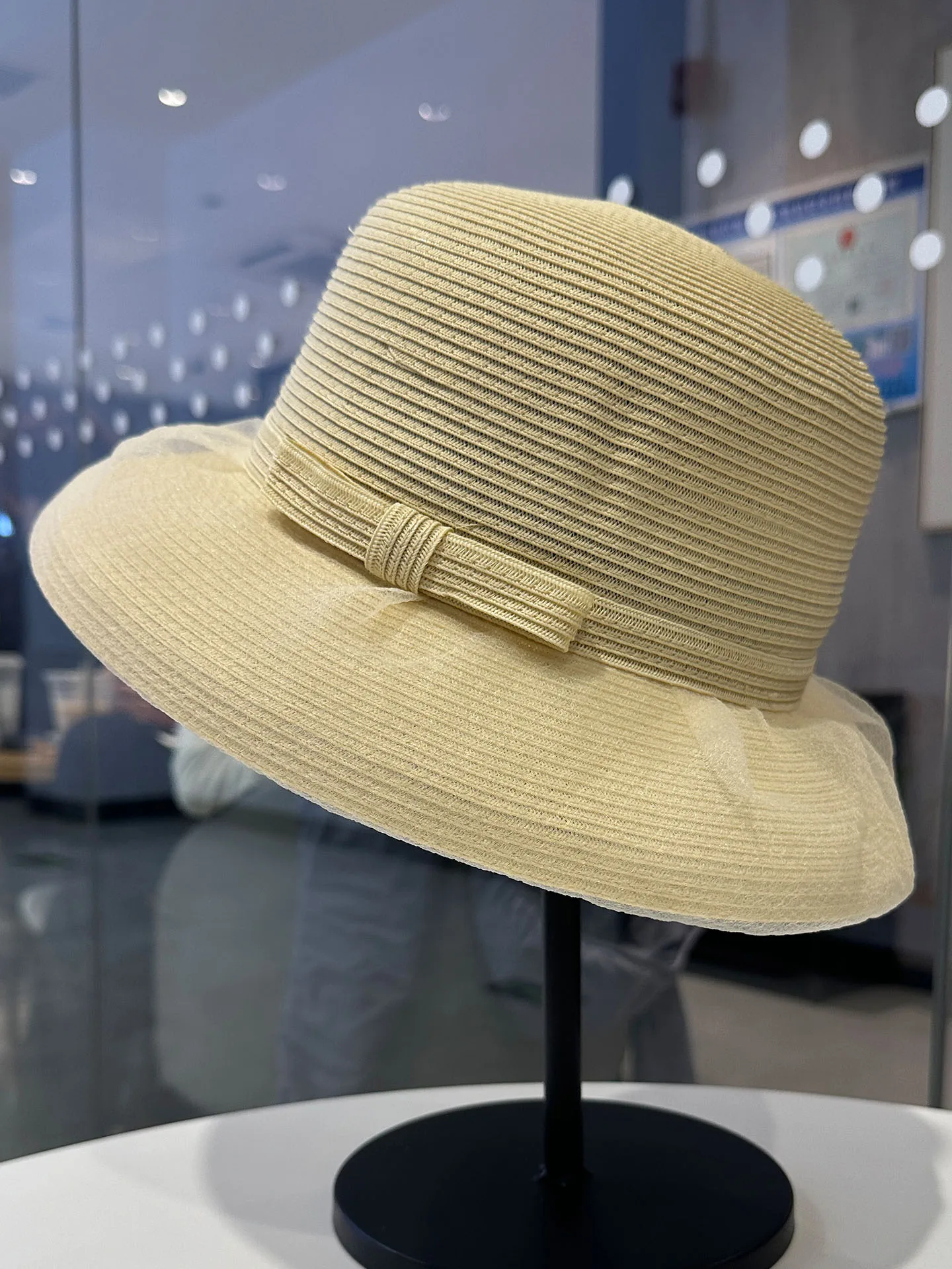 エレガントな蝶結びストローハット-レディース-春夏-ビーチバケーション-日焼け対策-ビーチサンハット-フィッシャーマンハット