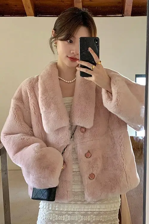 Imitation Rex Rabbit Fur Environmental Protection Fur Coat Women Thickened Korean Loose Coat in Autumn and Winter