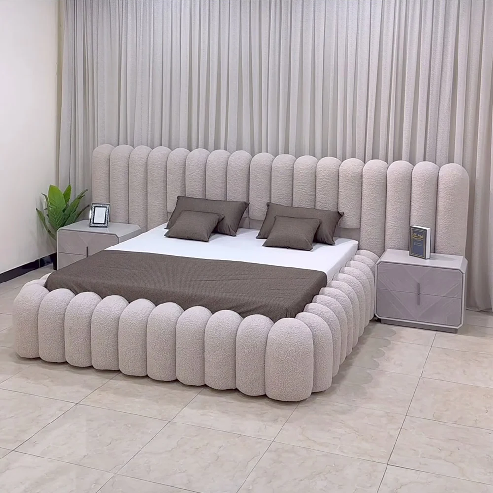 # Luxury Up-holstered Queen Bed Modern Upholstery King Size Bed Frame White Fabric Cloud Double Queen Size Beds