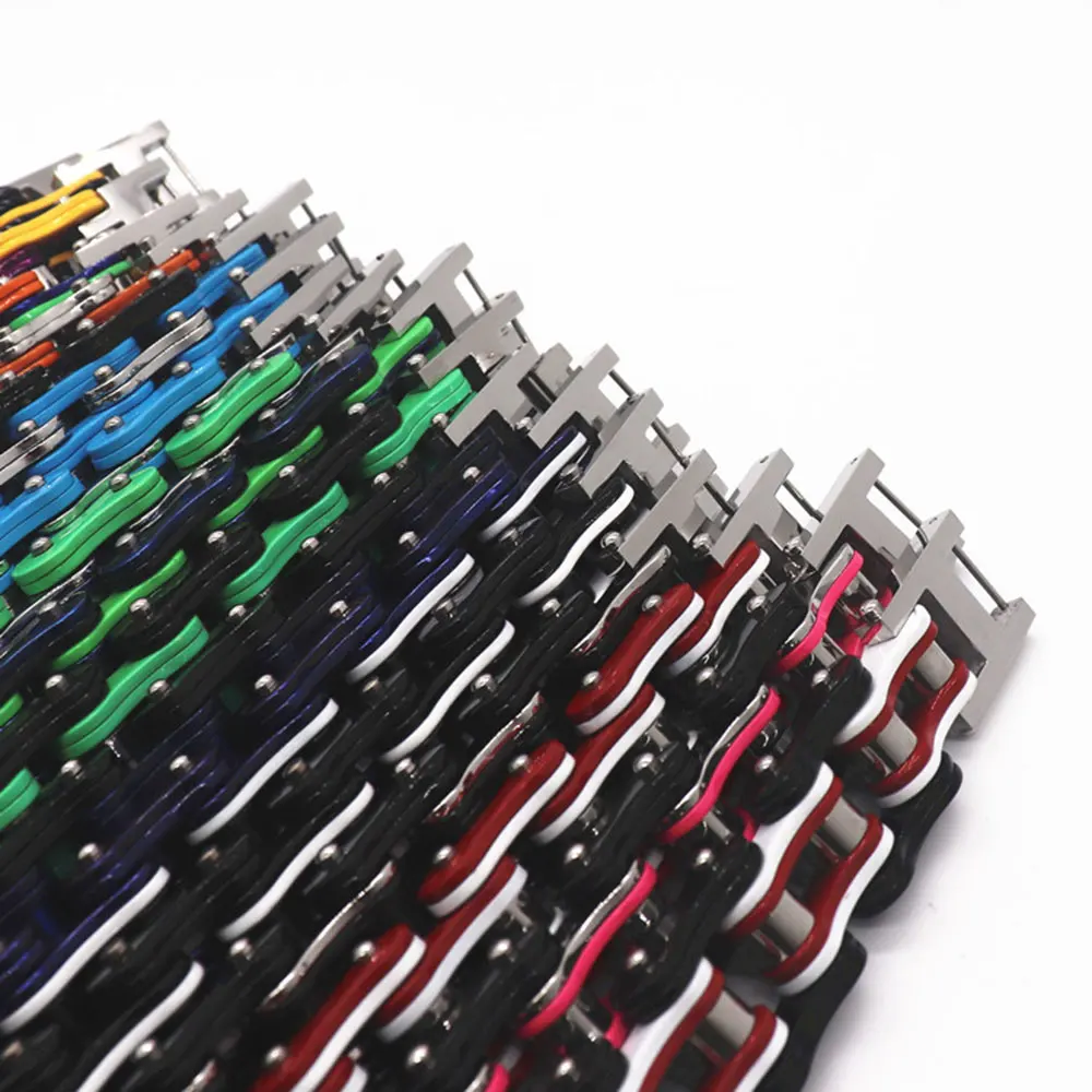 أساور/أساور رجالي، أساور ربط سلسلة دراجة نارية سوداء لراكبي الدراجات النارية للرجال مجوهرات للزوجين من الفولاذ المقاوم للصدأ #5