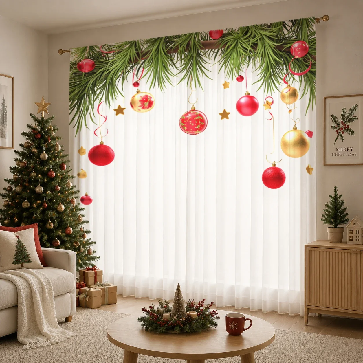 Christmas Gradient Sheer Curtain, Good Quality Light Reducing Privacy Voile for Living/Bedroom/Kids Room,Christmas's Day Gift - view 4