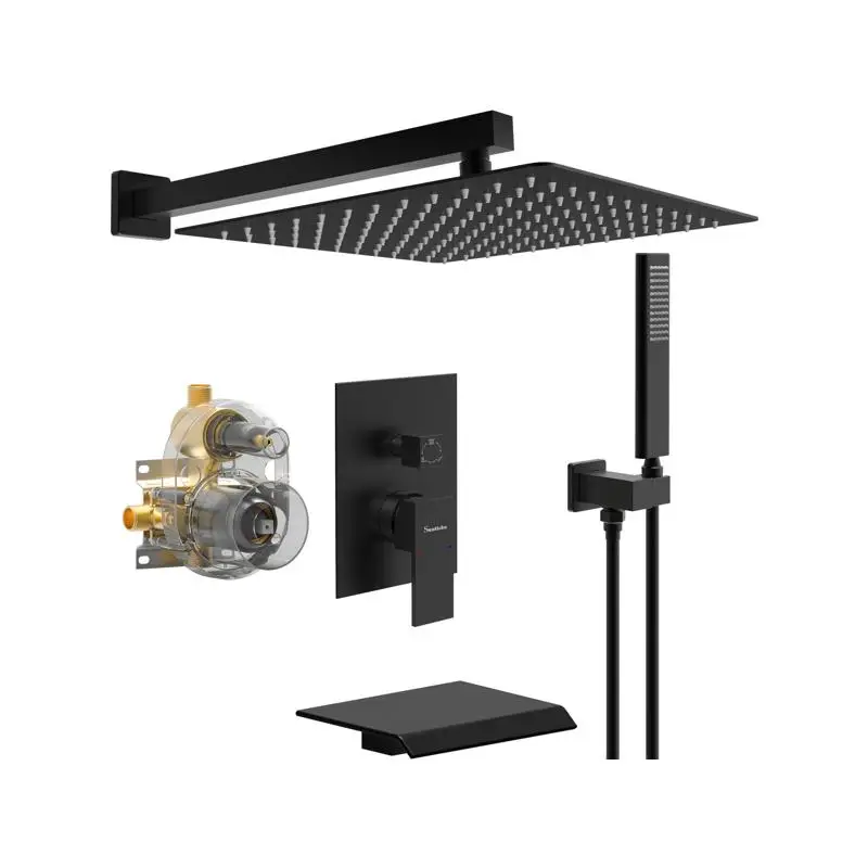 

Matte Black 10-Inch Rain Shower System with Tub and Shower Faucet Set, Male NPT, Modern Design