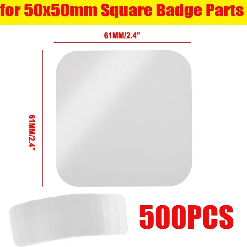 500PCS Square Badge Transparent Films for 50x50mm Square Fridge Magnets Button Top Cover Parts Clear Protective Films