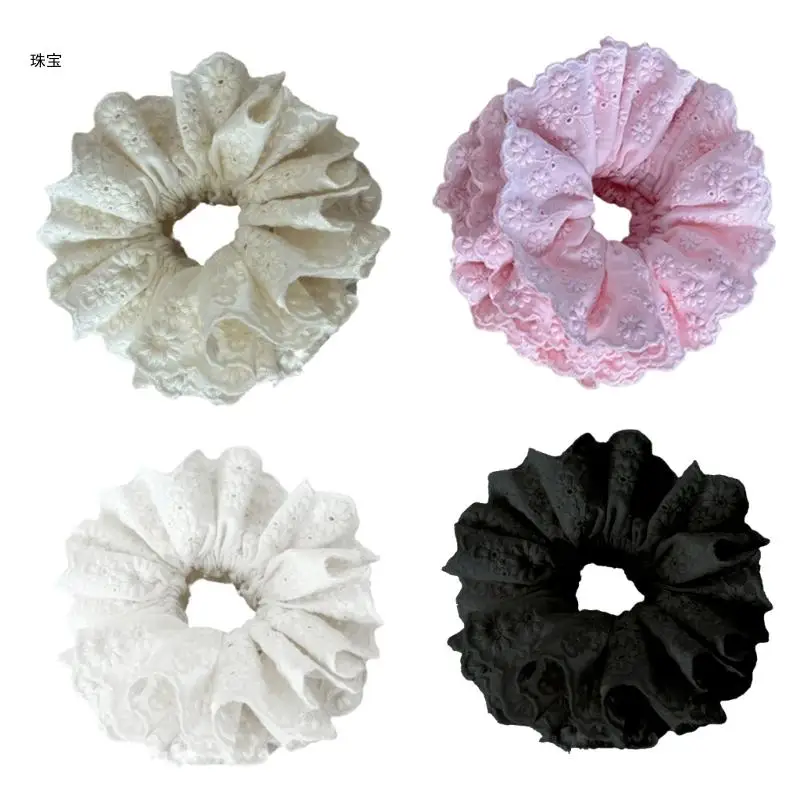 X5QE Elegant Elastic Hair Rings Flower Pattern Edges Fashionable Women Hair Tie